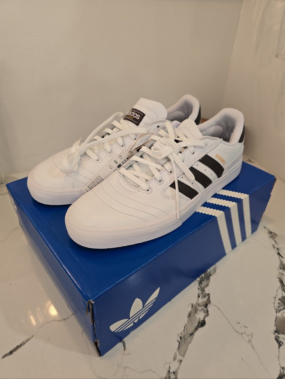 adidas Men's Size 12 Busenitz Vulc II Skate Shoes KJ3476 White/Brown/Gold NWT